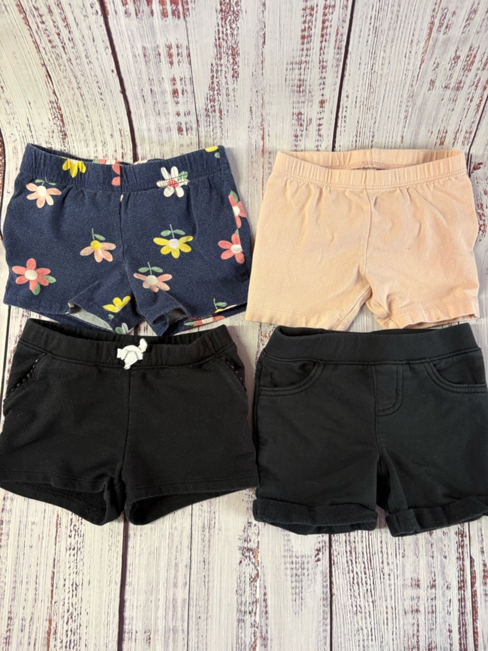 jumping beans Girls 4-Pack Knit Shorts - Navy Floral, Peach & Black